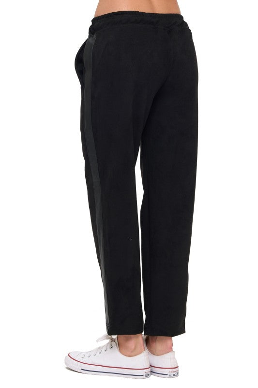 Scuba Lounge Pant w/Pleather Detail-Black