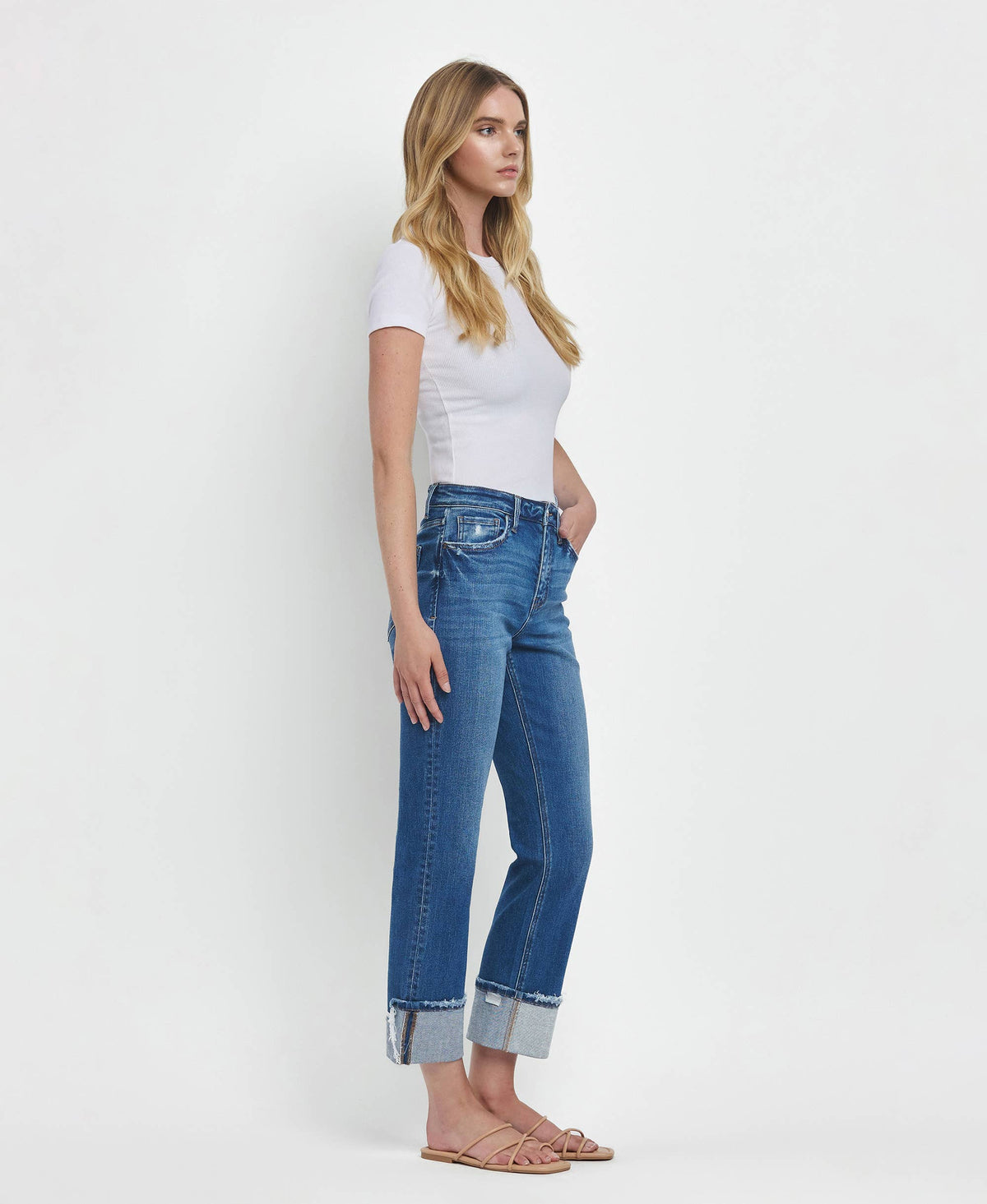 Cuffed Straight Jeans-Daphne