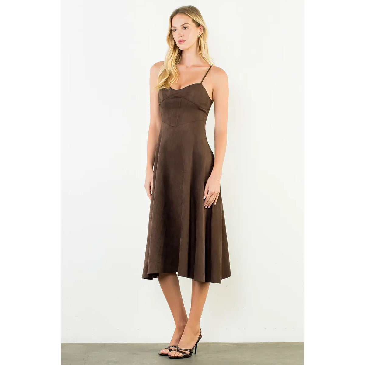 THML Suede Strapped Dress-Chocolate