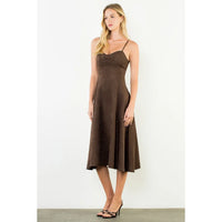 THML Suede Strapped Dress-Chocolate