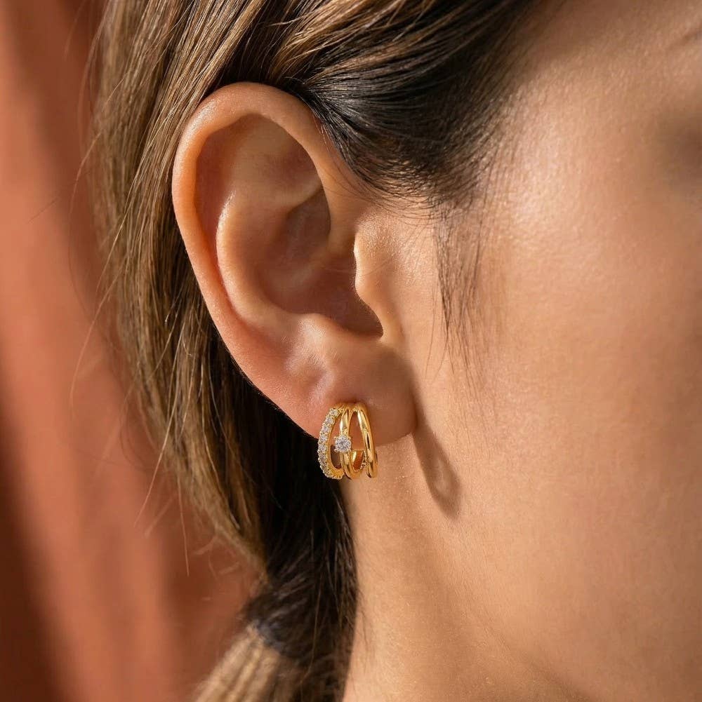 Pave Triple Hoop Huggie Earrings