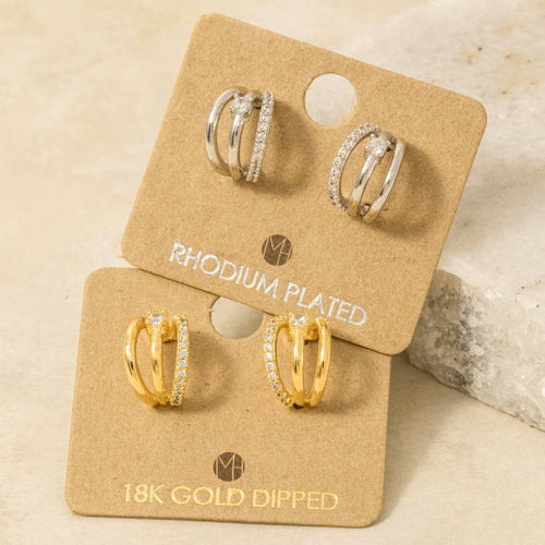 Pave Triple Hoop Huggie Earrings
