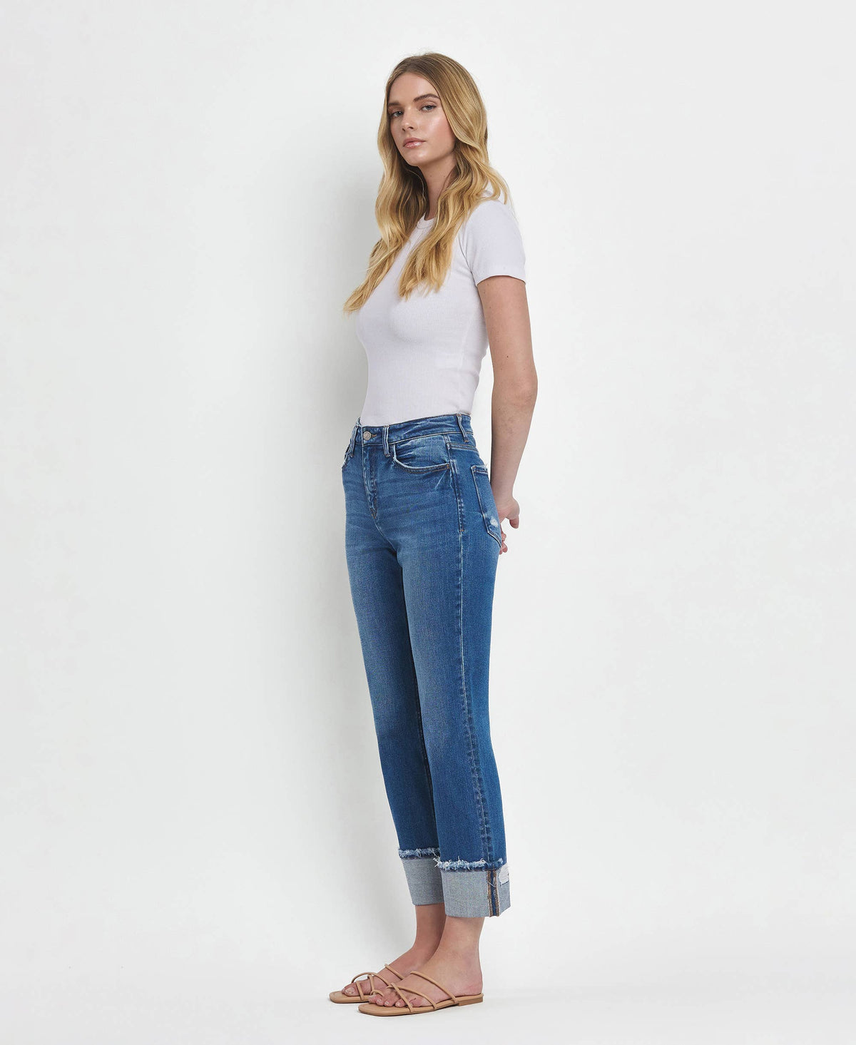 Cuffed Straight Jeans-Daphne