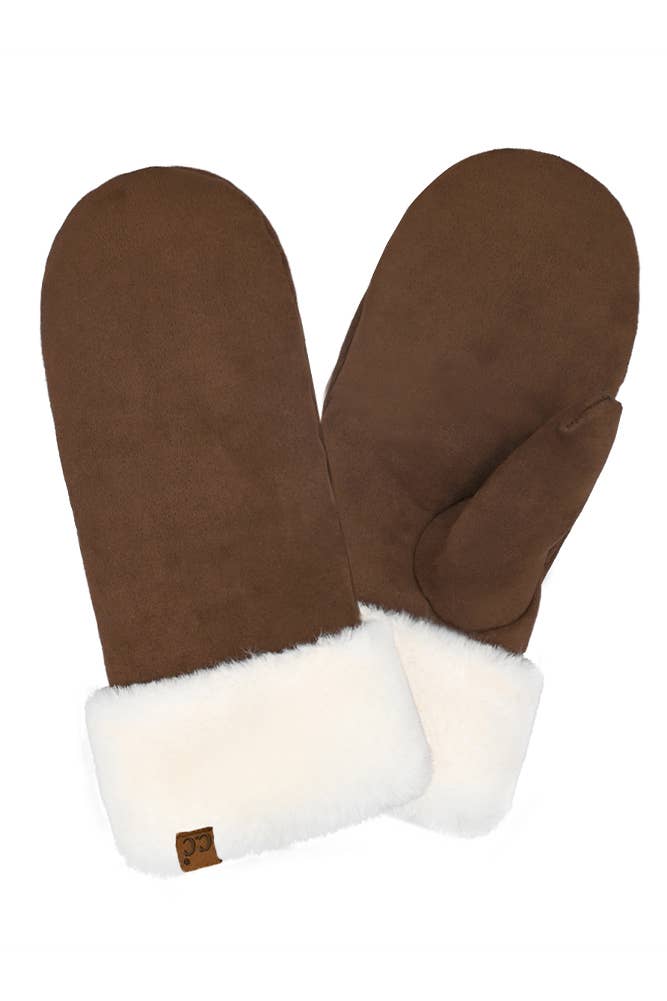 C.C Suede Mitten with Faux Fur Cuff