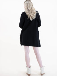 Ribbed Cardigan w/ Front Pockets-Black