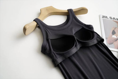 Soft Rib tank top w built in bra-Black