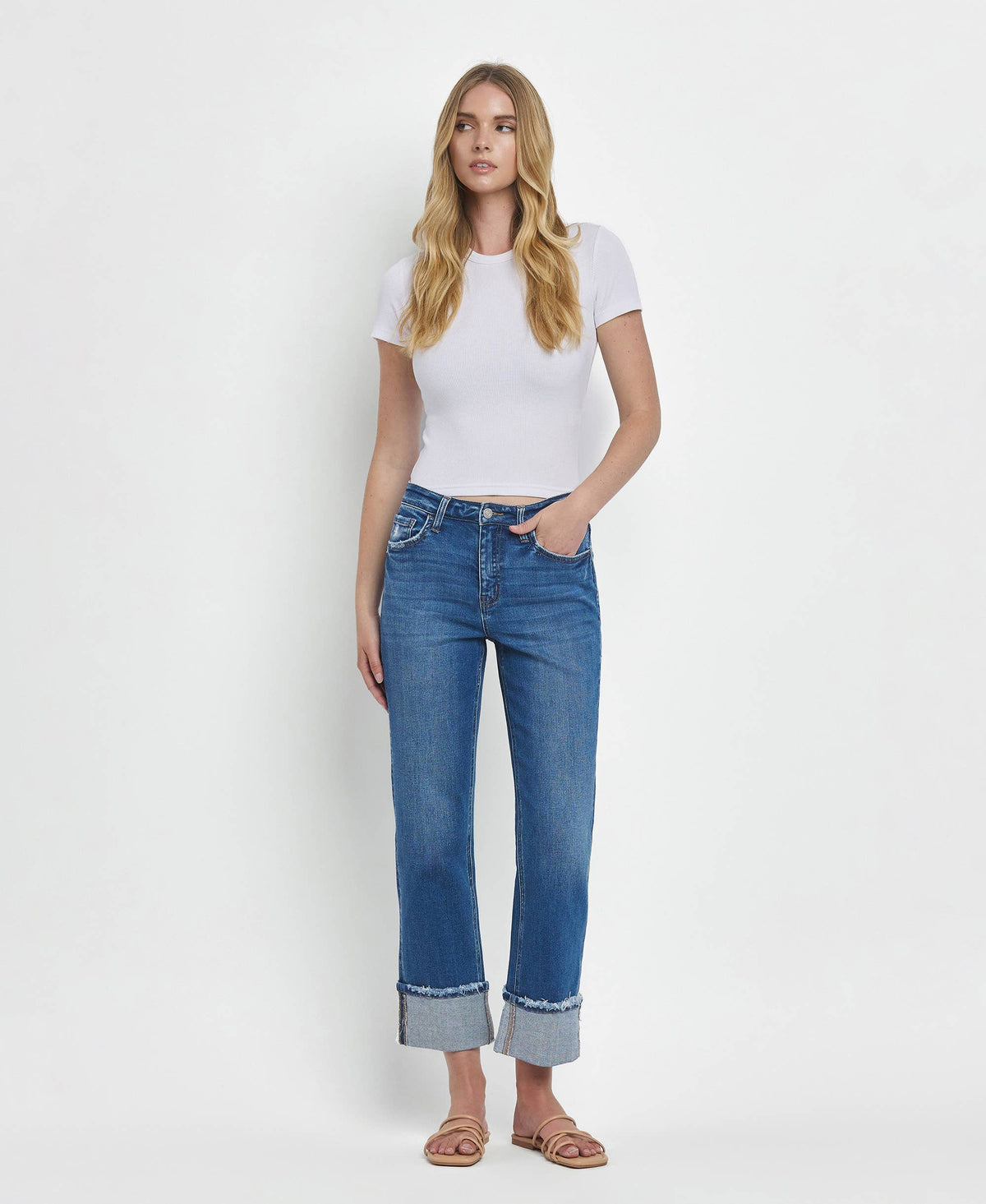 Cuffed Straight Jeans-Daphne