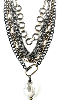 Multi Strand Chains W/Crystal Drop Necklace