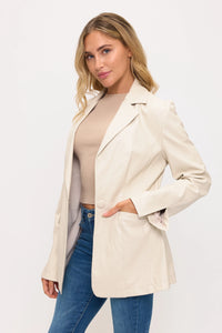 Boardroom Rebel Leather Blazer-Cream