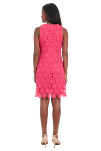 Star Dial Lace Dress-Coral