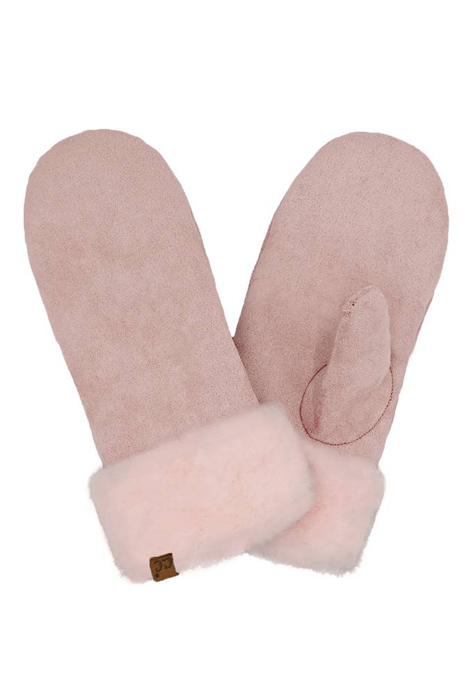 C.C Suede Mitten with Faux Fur Cuff