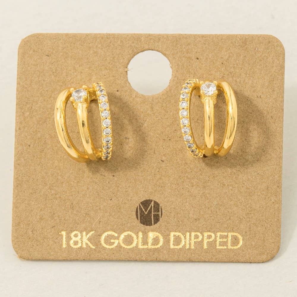 Pave Triple Hoop Huggie Earrings