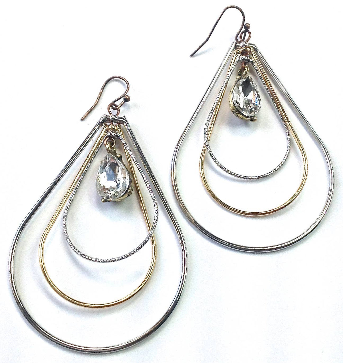 Triple Tear Hoop w/ Crystal Drop Earring