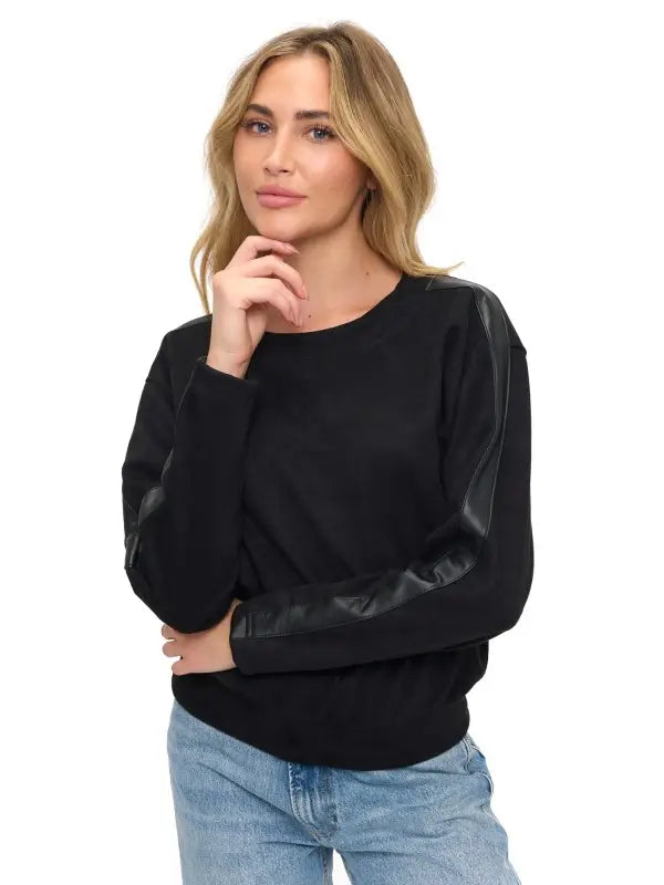 Scuba Crew w/Pleather Sleeve-Black