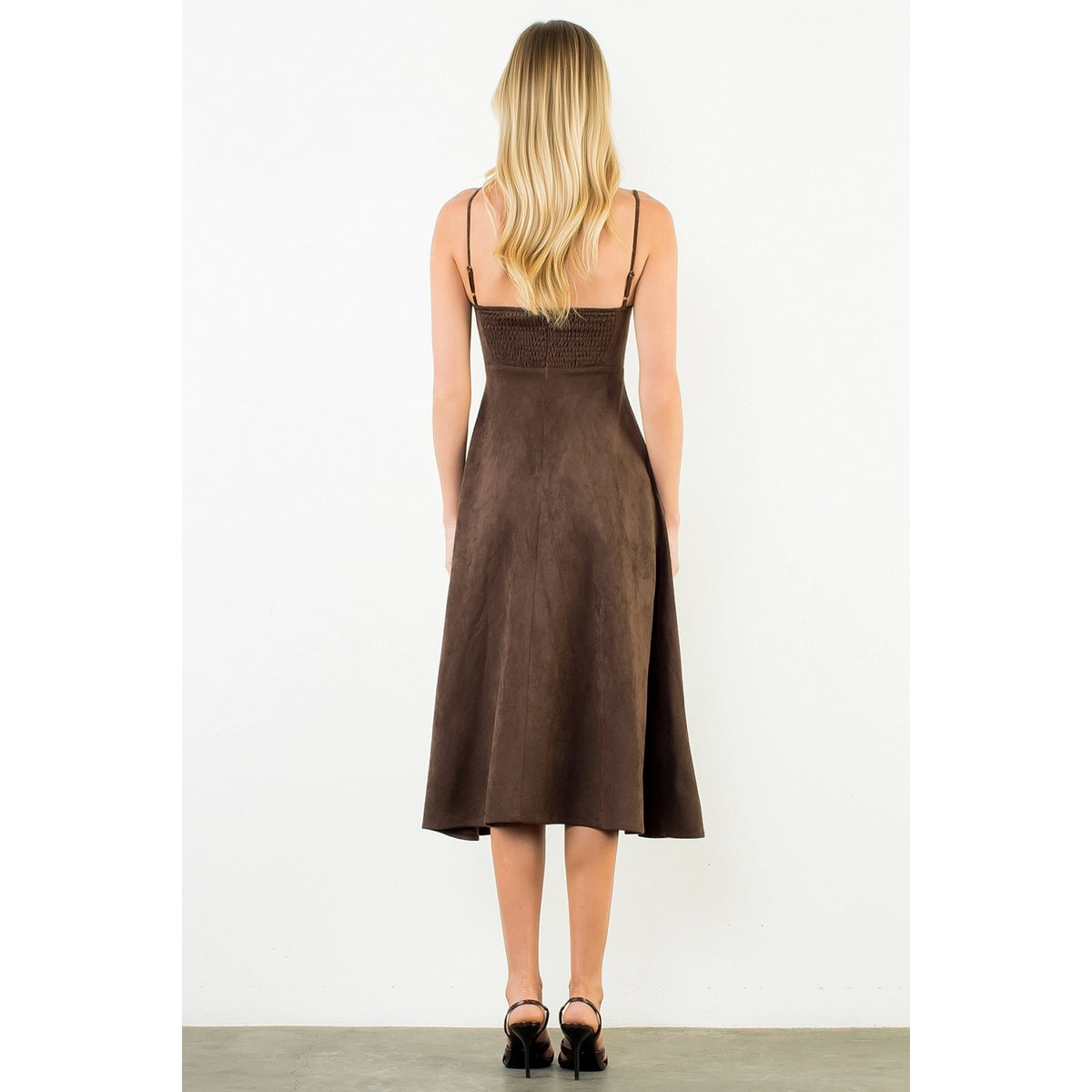 THML Suede Strapped Dress-Chocolate