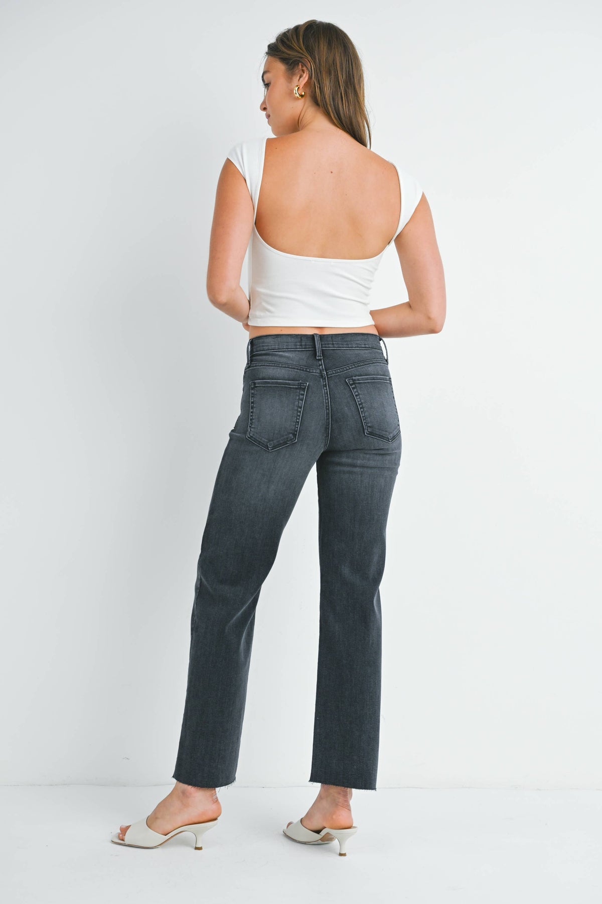 Slim Palazzo w/ Scissor Cut-Washed Grey