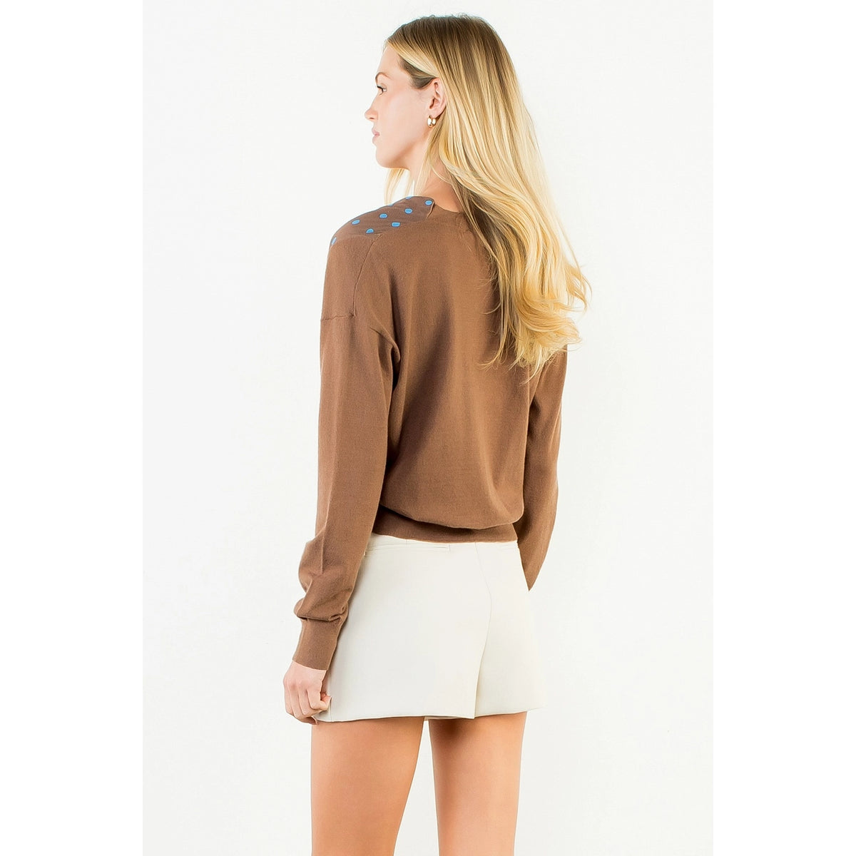 Cowl Neck Polka Dot Top-Brown