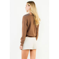 Cowl Neck Polka Dot Top-Brown