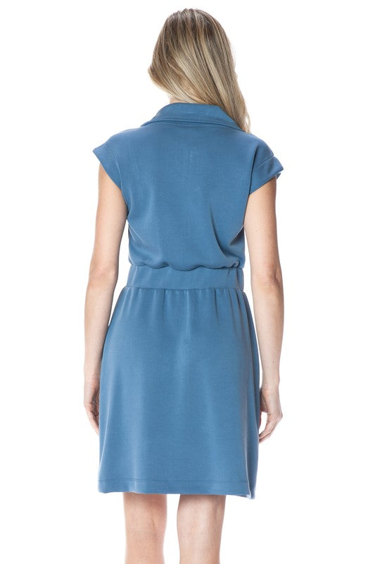 Zip up Scuba Dress-Denim
