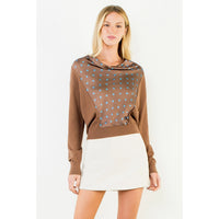 Cowl Neck Polka Dot Top-Brown
