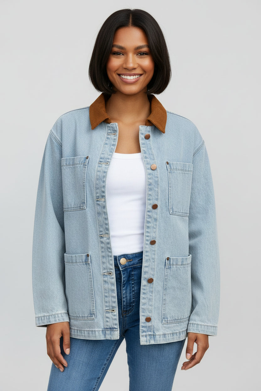 Denim Barn Jacket w/Corduroy Contrast