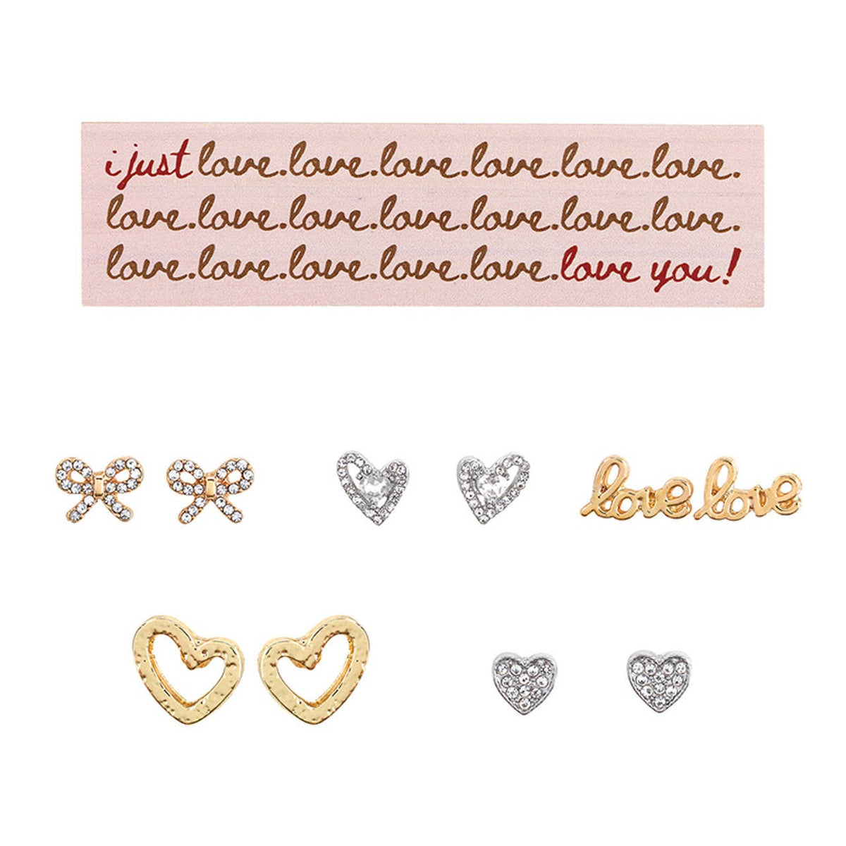 Boxed Earring Set - Hearts: Pine Wood, Zinc Alloy, Glass / 7.5 W x 2 H x 1.25 D