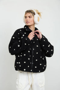 Polka Dot Sherpa Zip-Up Jacket