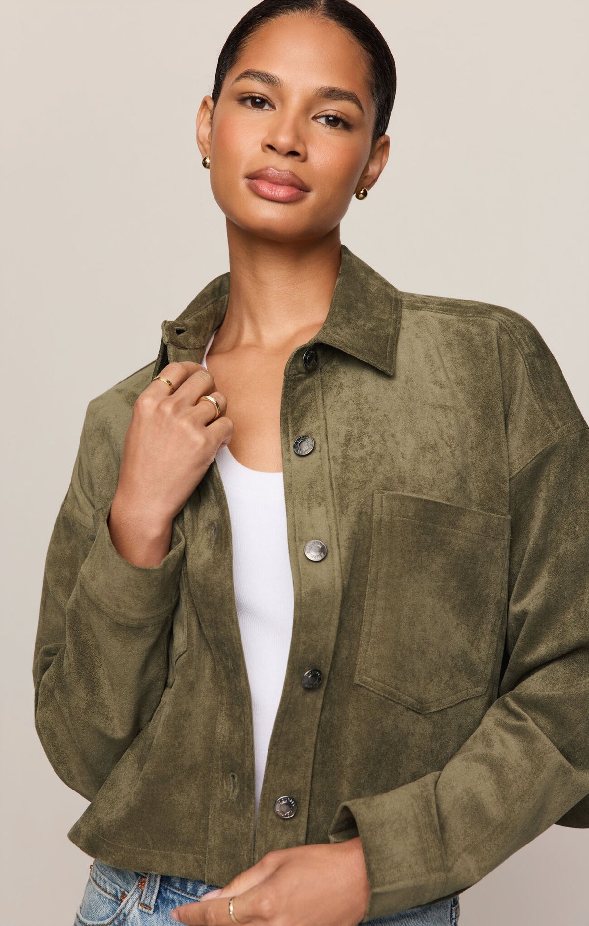 Z Supply All Day Cropped Suede Jacket -Olive