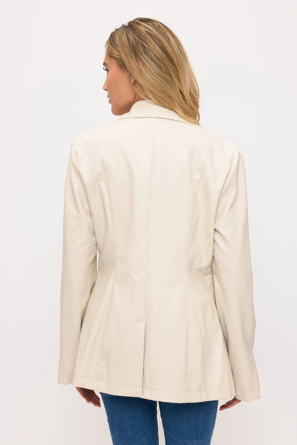 Boardroom Rebel Leather Blazer-Cream