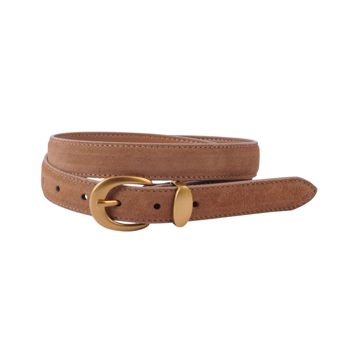 Suede Belt with Curved Gold Buckle