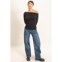 Off the Shoulder Sweater Top-Black