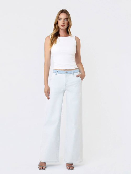 Contrast Waistband Stripe Jean-Castle Rock