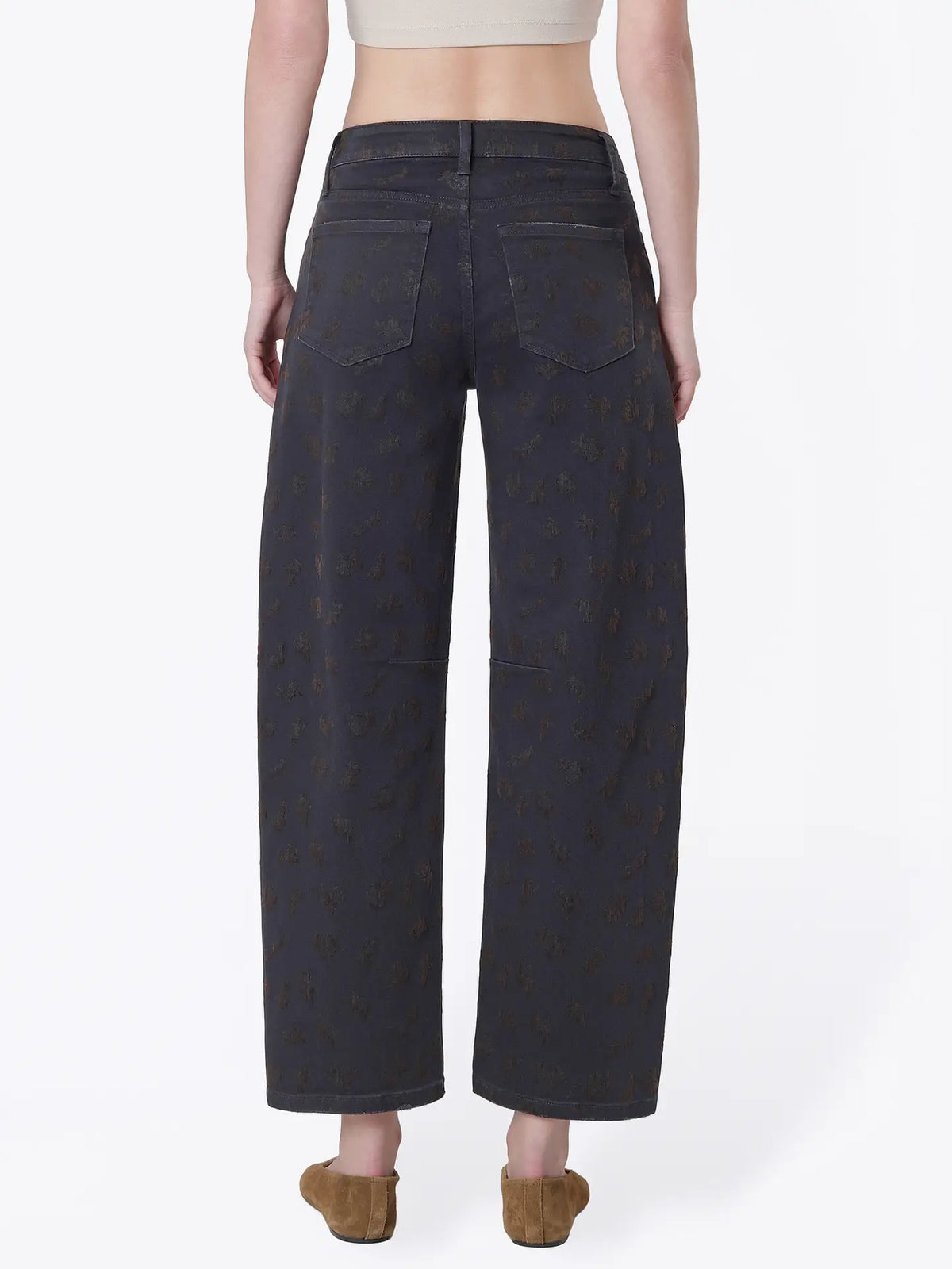 Black Floral Flocked Barrel Jeans