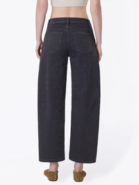 Black Floral Flocked Barrel Jeans