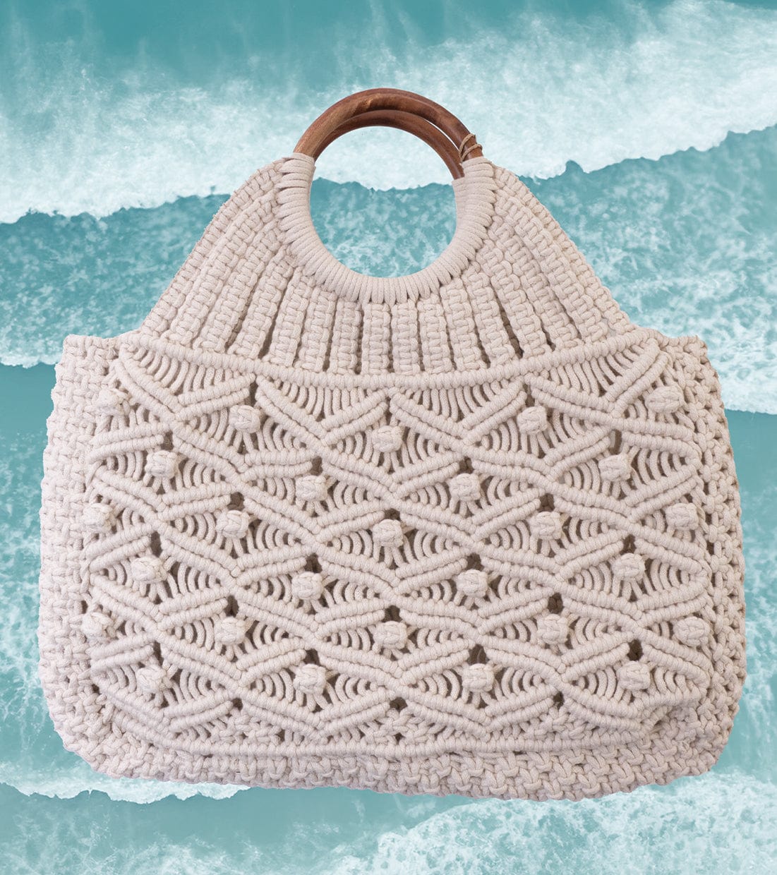 Macrame Wooden Handle Handbag