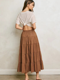 Tiered Polka Dot Maxi Skirt-Brown