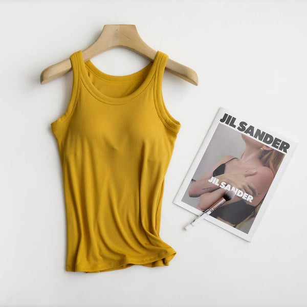 Rib tank top w built in bra-Mustard