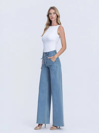Tie Waist Palazzo Jeans-Medium Wash