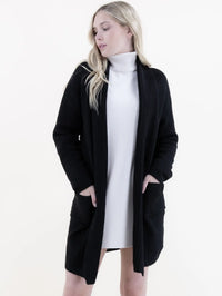 Ribbed Cardigan w/ Front Pockets-Black
