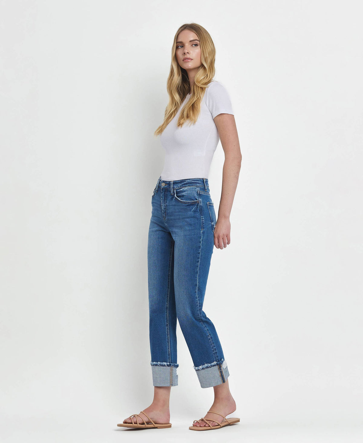 Cuffed Straight Jeans-Daphne