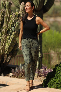 Floral Print Jogger-Olive