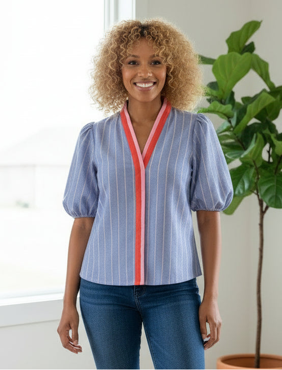 Striped Bubble Sleeve Top