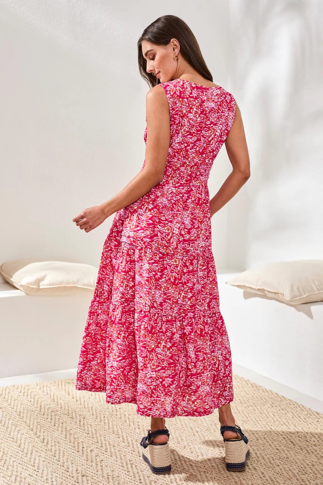 Lined Poplin Maxi Dress With Drawcord Waist-Gardenia L