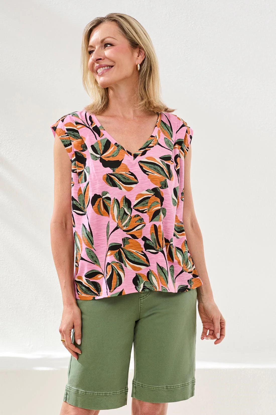 Tribal V-neck Cap Sleeve Top