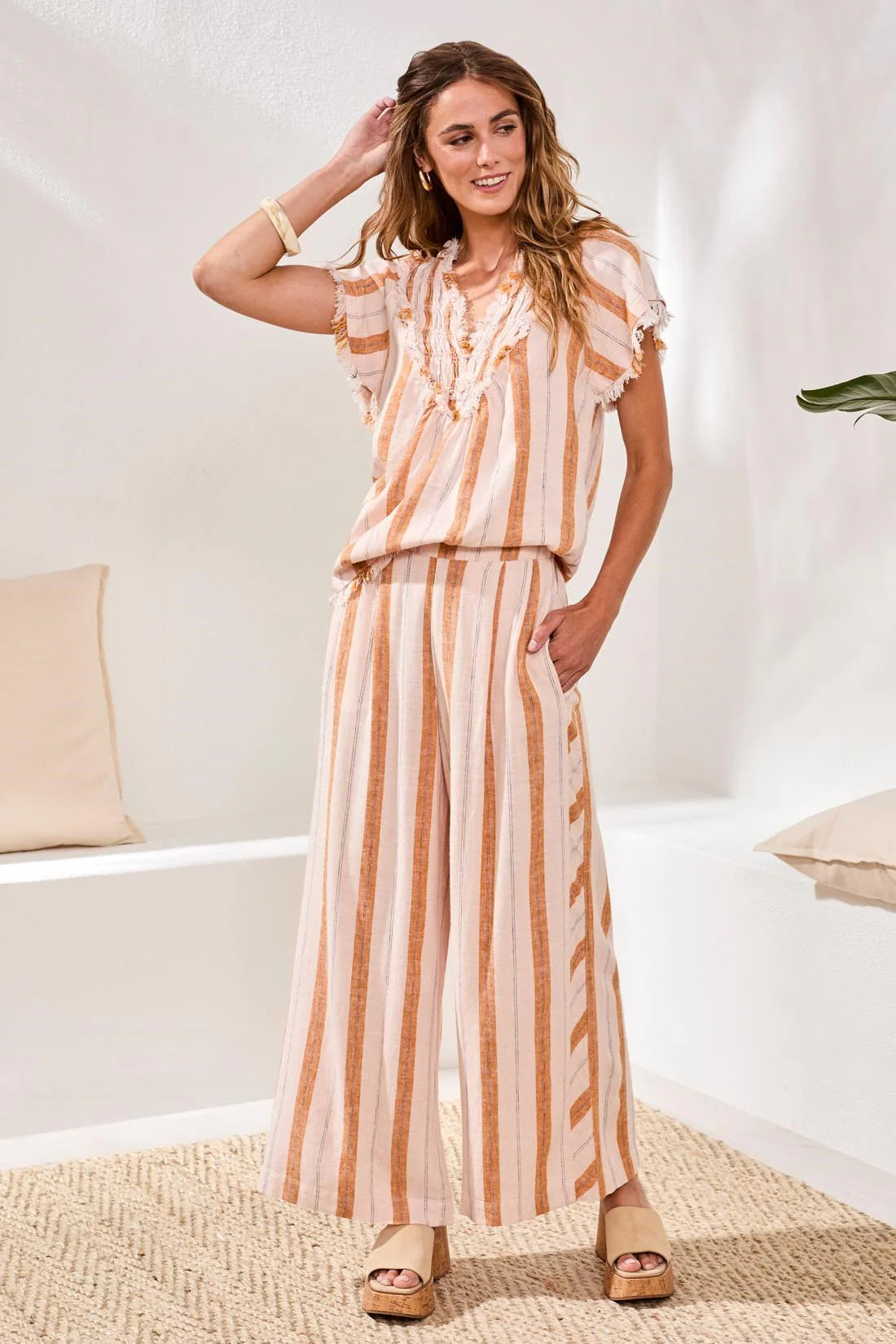 Tribal Pull On Flowy Wide Pant