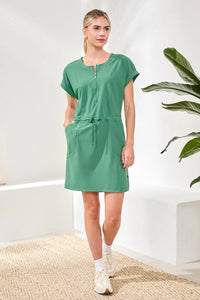 Tribal SS Zip Dress w/Drawcord