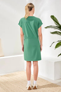 Tribal SS Zip Dress w/Drawcord