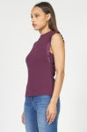Satin Ruffle Sleeveless Rib Knit Top