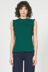 Satin Ruffle Sleeveless Rib Knit Top