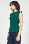Satin Ruffle Sleeveless Rib Knit Top